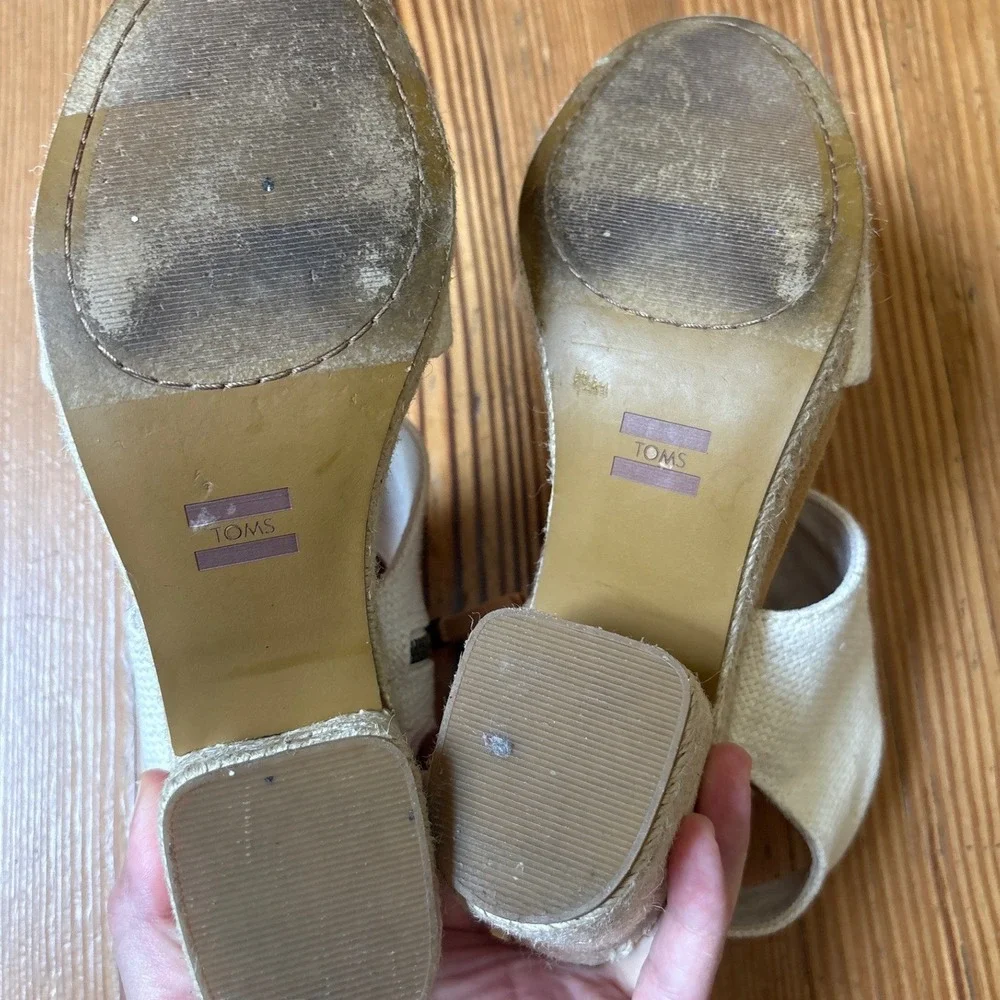 TOMS Majorca Platform Sandal Women Cream Espadrille Block Heel SIZE 8.5‎